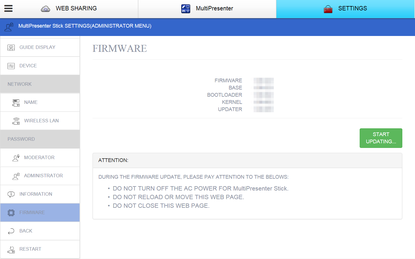 The firmware screen will be displayed on.