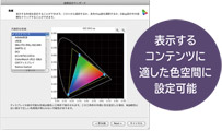 表示するコンテンツに適した色空間に設定可能(設定画面イメージ)